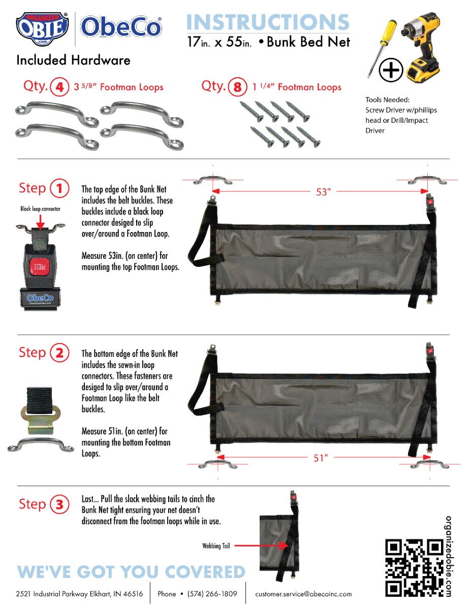 17" x 55" Installation Instruction 17x45-Bunk-Bed-Net-Instructions